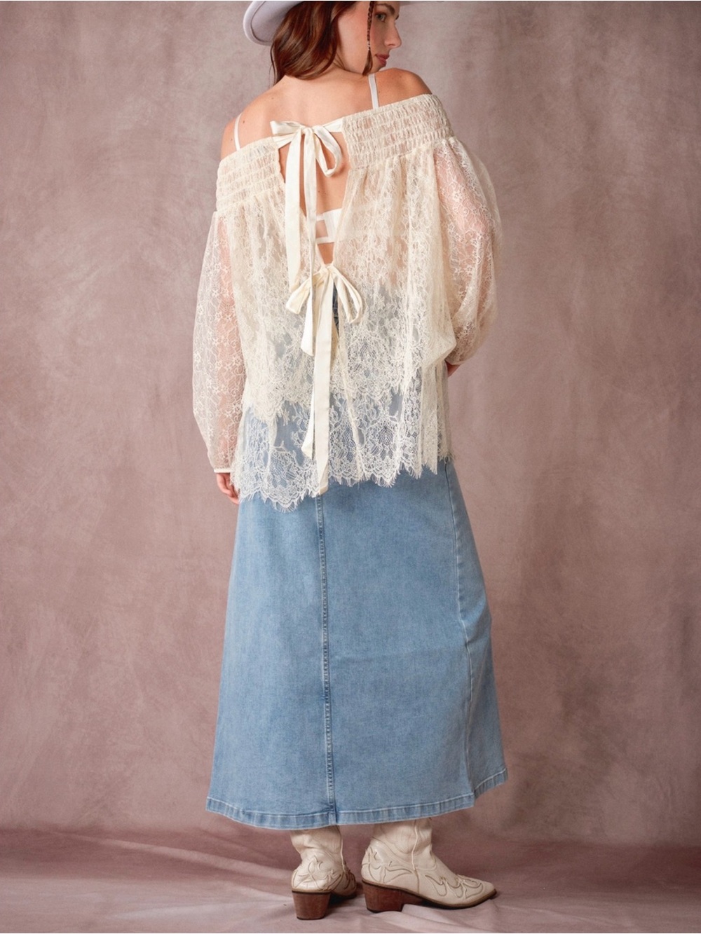 Cowgirl Light Wash Denim Maxi Skirt with Sculpted Side Slit - Picture 9 of 11